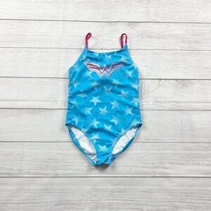 Wonder Woman Girls Swimsuit Star Print One Piece Bow Back Small